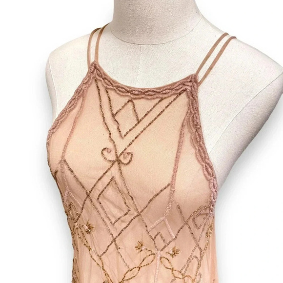 Free People Beaded Pink Embroidered High Neck Tank Top Camisole Size Small - Picture 5 of 8